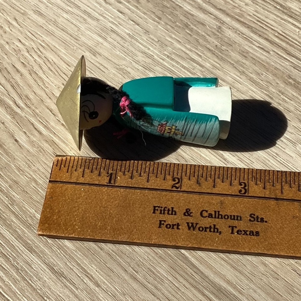 Vintage Charming Doll Figurine with Conical Hat & Teal Robe Hand Painted Accent - Picture 6 of 7